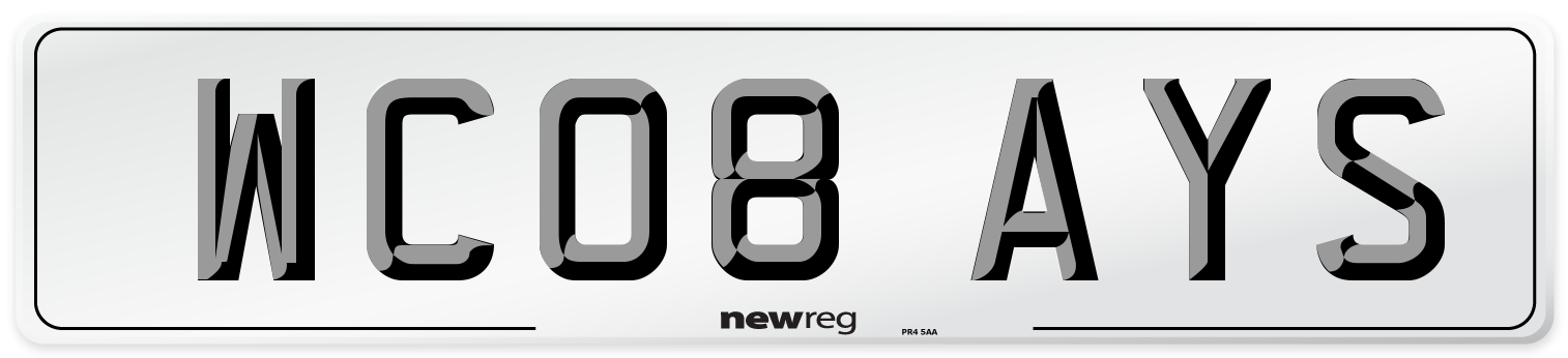 WC08 AYS Number Plate from New Reg